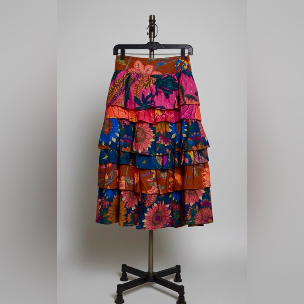 NWT ANTHROPOLOGIE Farm Rio Tiered Midi Floral Tropical Skirt - Picture 4 of 13
